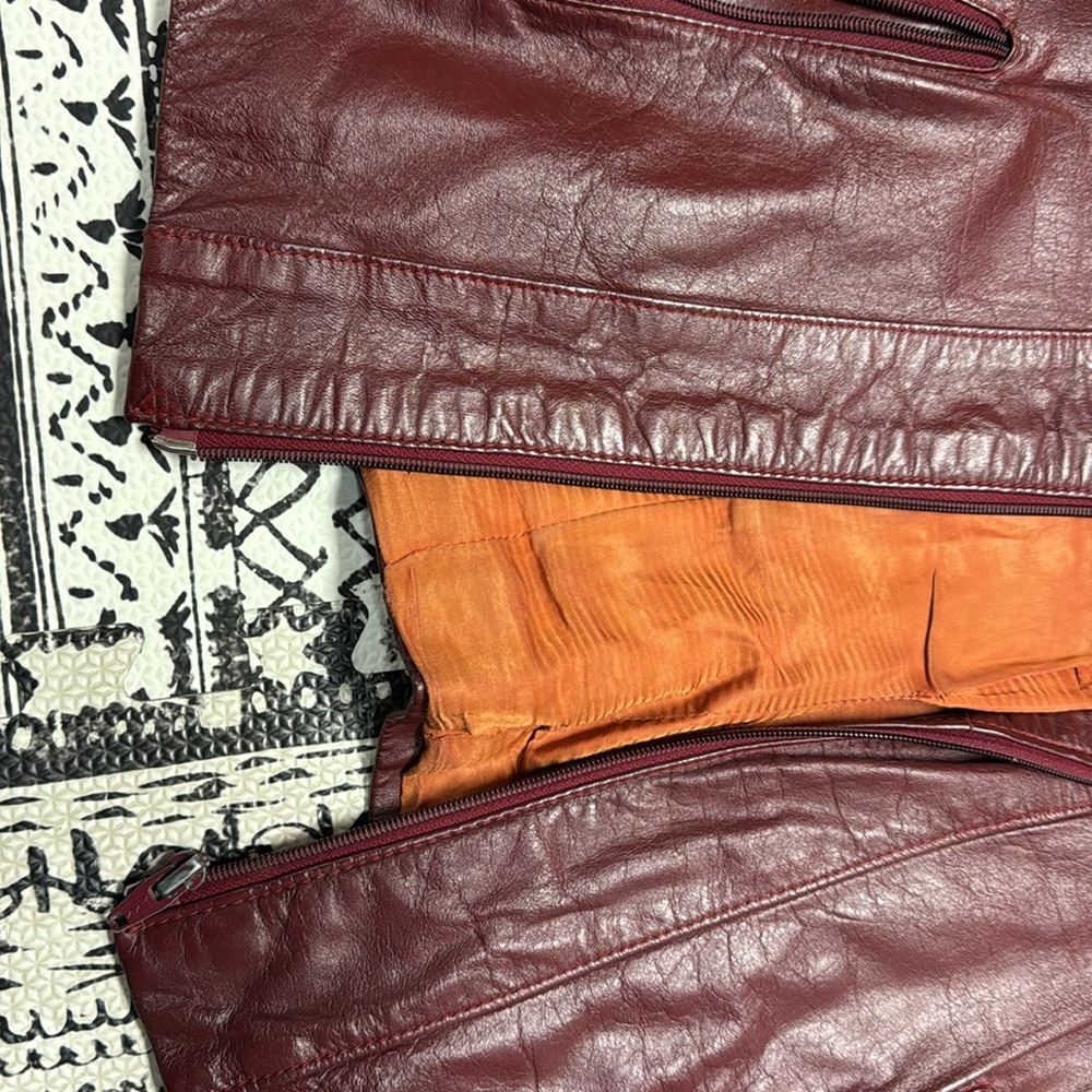 “J B Leather Corp” dark ruby red / brown style leather jacket - Picture 6 of 9